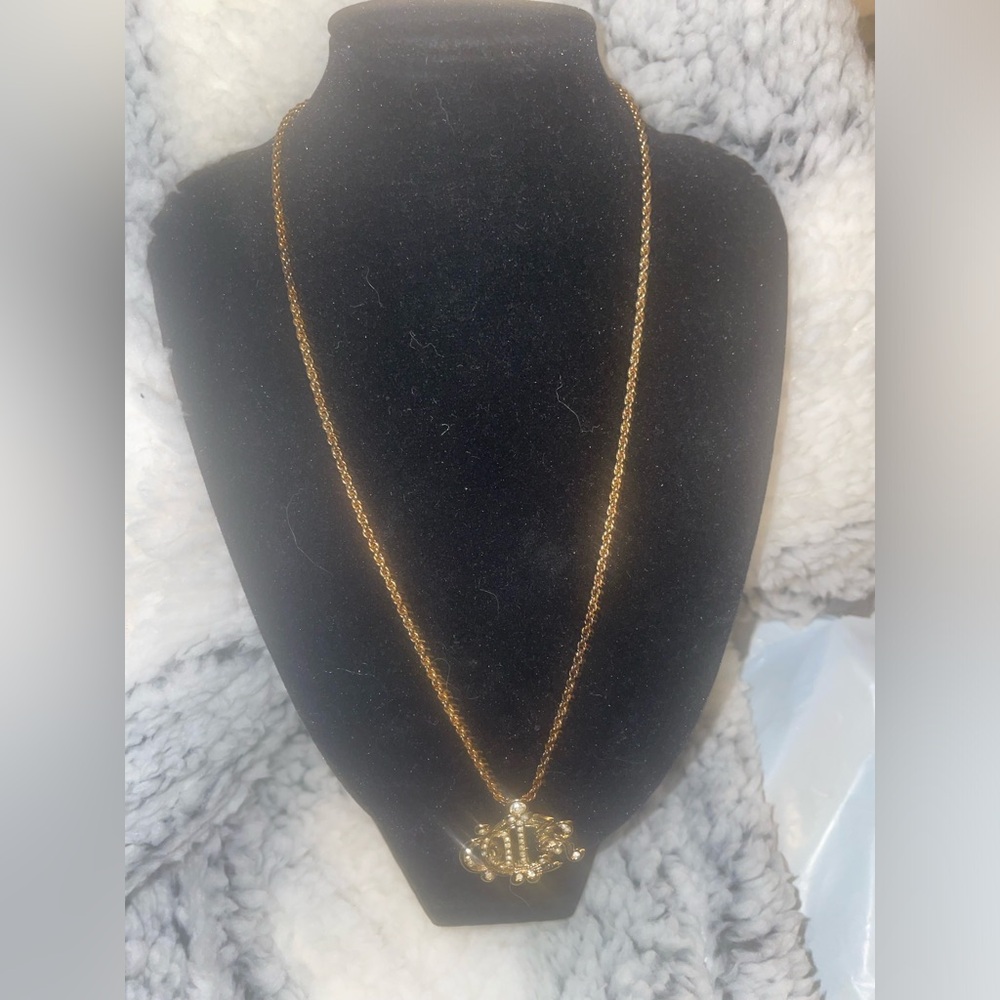 Stunning Vintage Christian Dior Gold Plated Logo Crystal Necklace. Preowned . - Picture 9 of 10